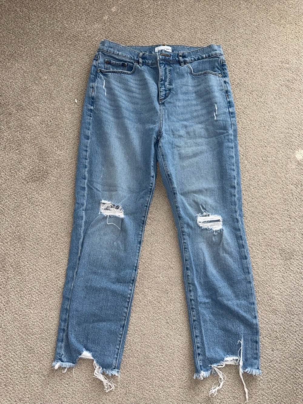 LOFT Distressed Mid-Blue Straight Leg Jeans
